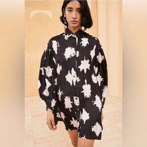 Ulla Johnson Black and Cream Button-Down Shirtdress